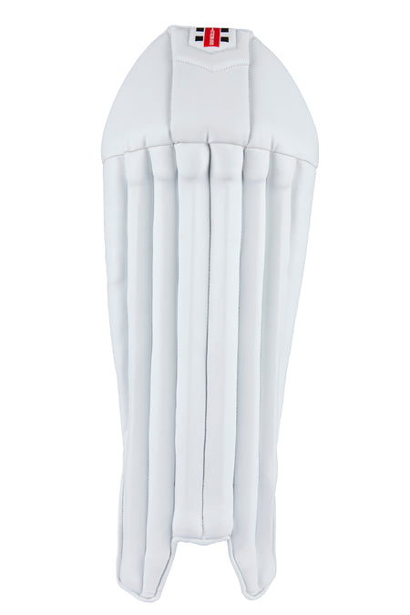 The Gray Nicolls Select WK Pad 2026 is a white batting pad featuring a classic cane design, vertical padding, detailed stitching, and a red, black, and white Gray Nicolls logo at the top for multilayer protection.
