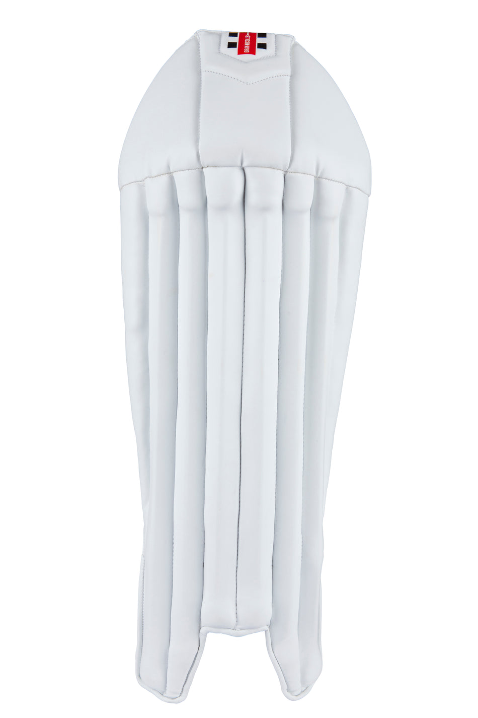 The Gray Nicolls Select WK Pad 2026 is a white batting pad featuring a classic cane design, vertical padding, detailed stitching, and a red, black, and white Gray Nicolls logo at the top for multilayer protection.
