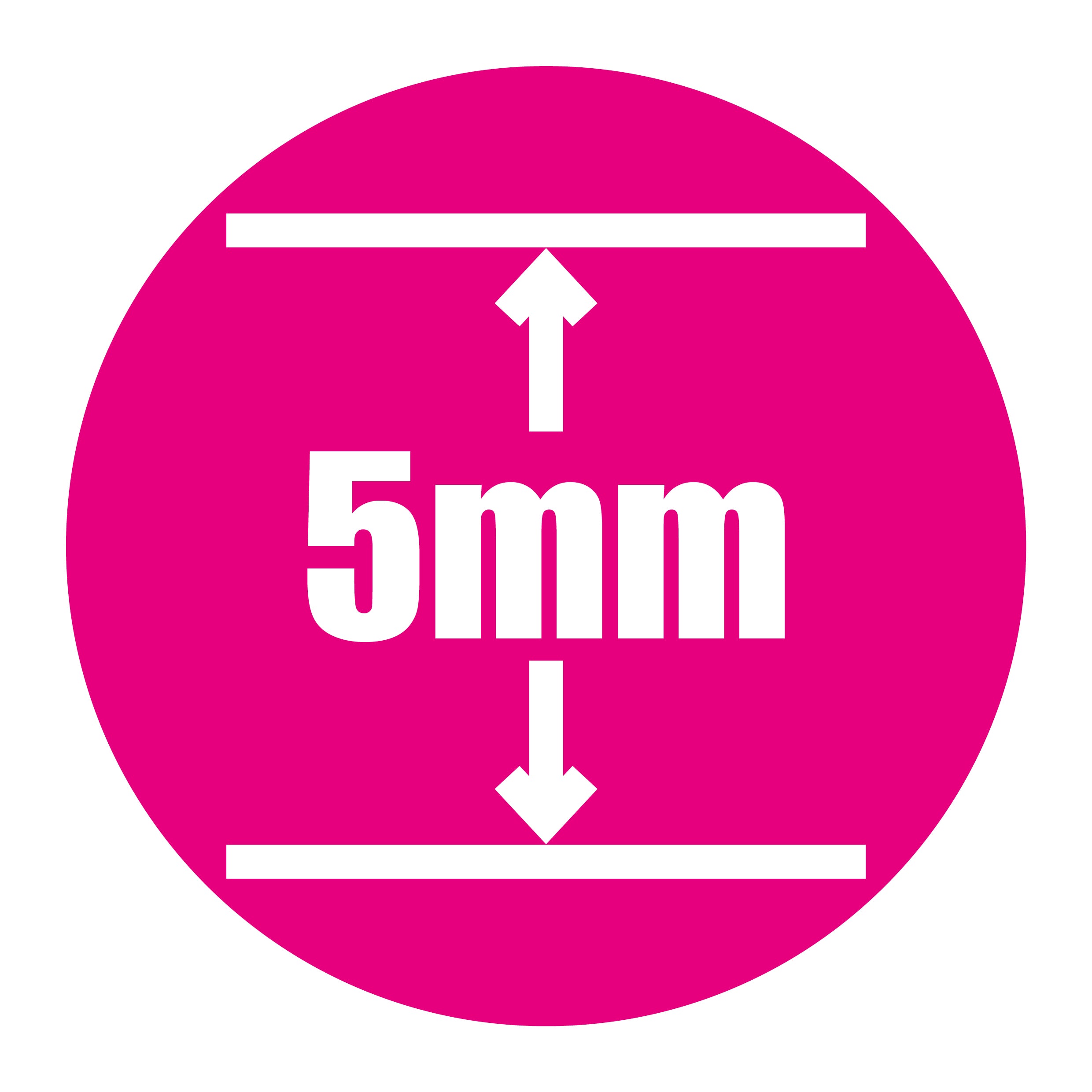 White text 5mm with up and down arrows above and below inside a solid pink circle, echoing the robust design of the Butterfly Garden Rollaway 4000 4mm Outdoor Table Tennis Table by Butterfly.