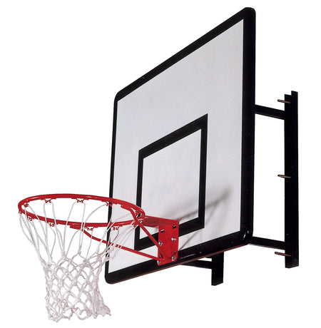 The Martin Berrill Sports Heavy Duty Wall Mounted Backboard and Basketball Ring features a durable backboard, red steel hoop, and white net, all designed for high performance. Shown isolated on a white background.