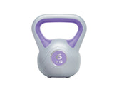 The Urban Fitness Vinyl Kettlebell features a light gray body, purple handle, and a front label showing “6 KG” in white and purple—ideal for building functional strength and core stability.
