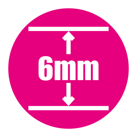 A pink circle with bold white "6mm" text, arrows, and lines signals the 6mm height measurement for the Butterfly Park Outdoor Table Tennis Table by Butterfly, highlighting its wheelchair-friendly design.