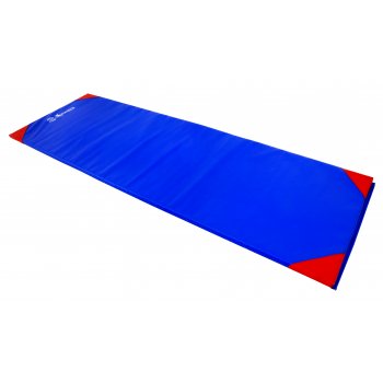 The Sure Shot Lightweight Mat 6ft x 2ft by Sure Shot is a rectangular blue school gymnastic mat with red corners, shown lying flat on a white background.