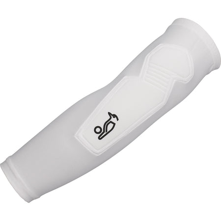 The Kookaburra Padded Scuff Sleeve is a white compression garment with padded fielding protection and a black Kookaburra logo on the forearm.