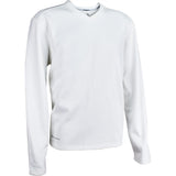 The Kookaburra Pro Players Sweater Senior by Kookaburra is a plain white, long-sleeve, V-neck athletic shirt with stretch fabric, relaxed fit, and subtle stitching. Displayed on a white background, it features no visible logos or graphics.