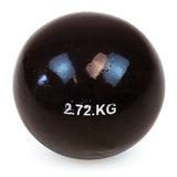 The Mastersport Cast Iron Shot is a shiny black ball with "2.72 KG" in white text, ideal for training. The product is photographed on a plain white background.