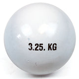 The Mastersport Cast Iron Shot is a white ball with "3.25 KG" printed in black, ideal for club training and competitions.