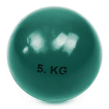 The Mastersport Cast Iron Shot is a green, shiny ball with "5 KG" printed in black, ideal for club training and weighing exactly 5 kilograms.