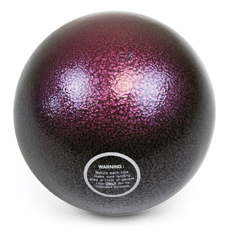 The Mastersport Cast Iron Shot, a textured dark purple training tool with a warning label near the base, is shown against a white background.