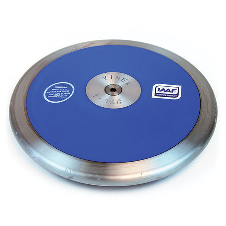 A blue and silver steel rim “Stadium Discus - IAAF Certified” by Mastersport lies flat on a white background—perfect for competition with IAAF certified standards.