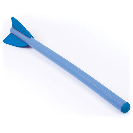 The Mastersport Foam Javelin (Single) 90cm, featuring fins at one end, is ideal for practicing throwing skills and is shown lying on a white background.