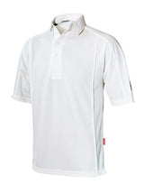 The Hunts County Active Cricket Shirt, in ivory with 3/4 sleeves and an activ fit, features a collar and button placket, perfect for cricket. Displayed on a white background.