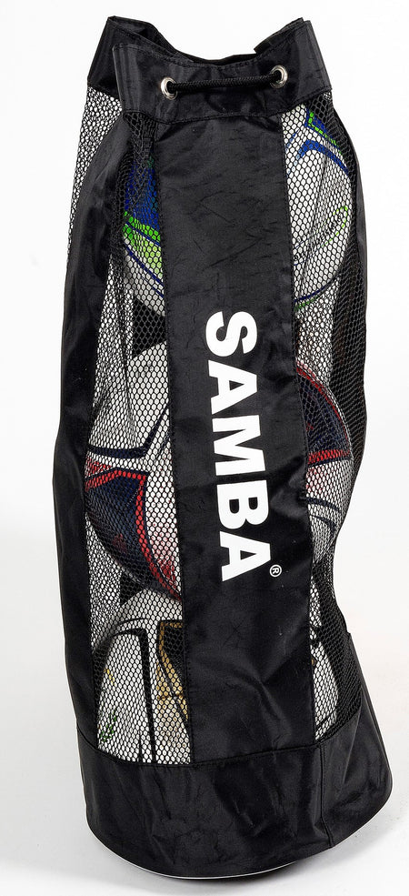 The Samba Sports Samba Ball Tube (3 Ball) features black mesh panels and a shoulder strap, holding 3 size 5 balls while letting them show through.