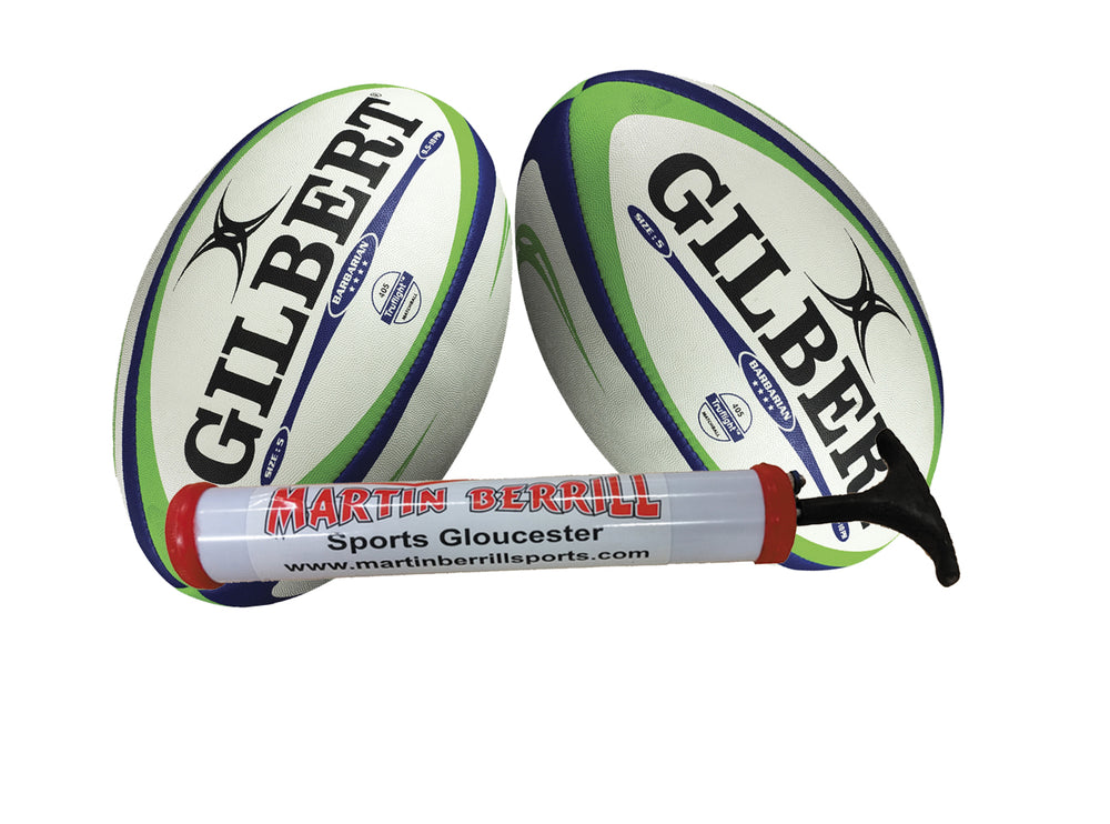Gilbert Barbarian 2.0 Match Rugby Balls - Twin Pack with Hand Pump