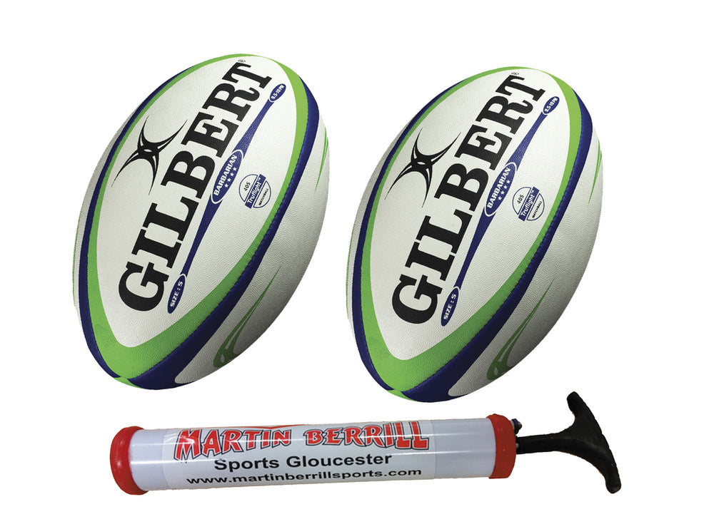 Gilbert Barbarian 2.0 Match Rugby Balls - Twin Pack with Hand Pump