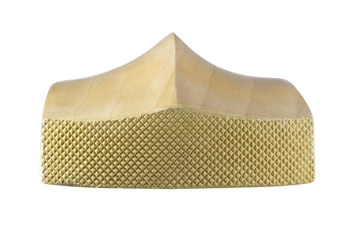 The Hunts County Neo Senior Cricket Bat by Hunts County features a smooth, light-colored finish and a durable, textured crisscross-patterned base, reminiscent of a traditional Chinese hat’s lightweight yet sturdy design.