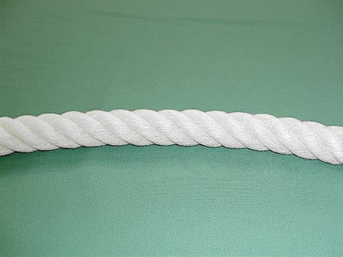 The Martin Berrill Sports 24mm Cricket Boundary Rope, thick and white, is ideal for marking the edge of a cricket field when laid on a smooth, light green surface.