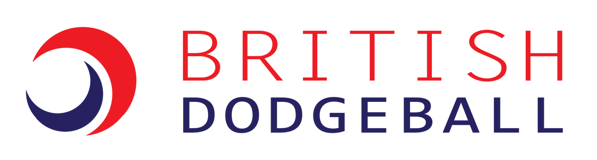 Logo for British Dodgeball with a red and blue circular design and BRITISH DODGEBALL in bold red and blue text, inspired by the Official British Dodgeball - Match Ball (Six Pack) from British Dodgeball.