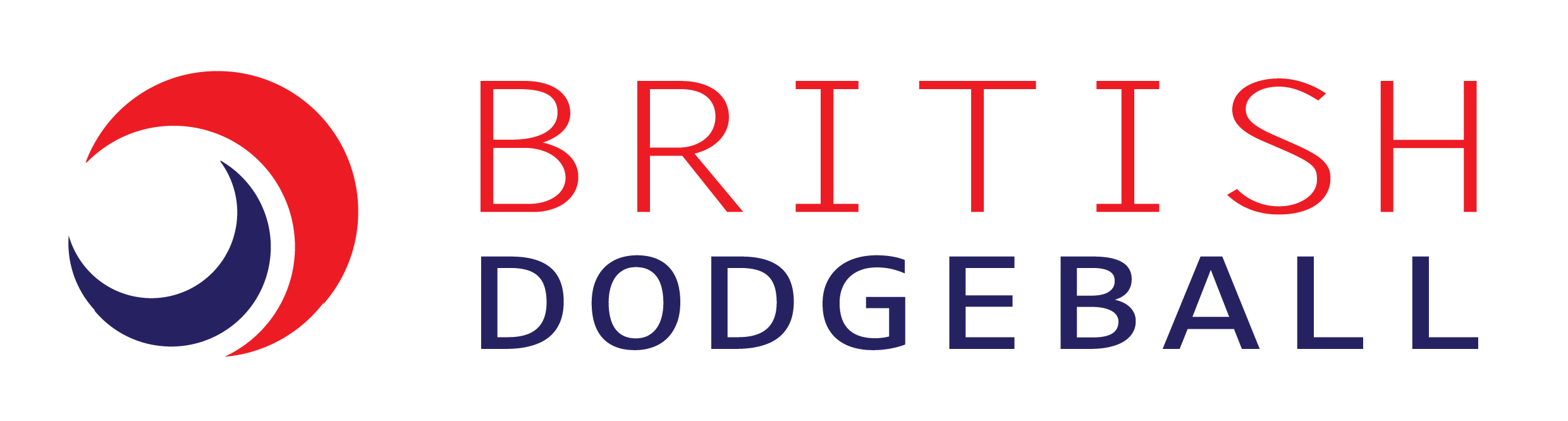 Logo for British Dodgeball with a red and blue circular design and BRITISH DODGEBALL in bold red and blue text, inspired by the Official British Dodgeball - Match Ball (Six Pack) from British Dodgeball.