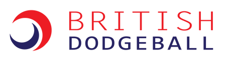 Logo for British Dodgeball with a red and blue circular design and BRITISH DODGEBALL in bold red and blue text, inspired by the Official British Dodgeball - Match Ball (Six Pack) from British Dodgeball.