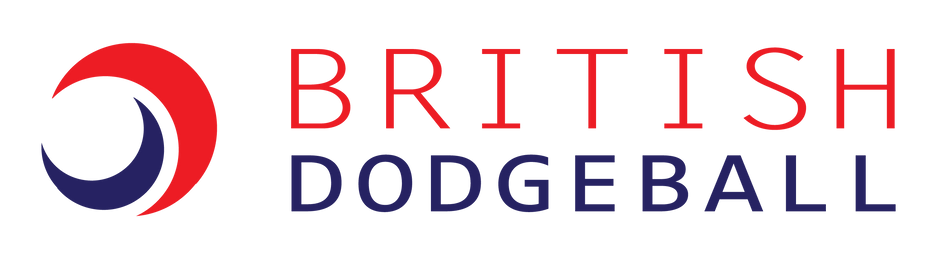 Official British Dodgeball - 17cm Foam Dodgeball Six Pack logo features a red and navy circular emblem on the left and BRITISH DODGEBALL text on the right, reflecting the brand and foam dodgeball colors.