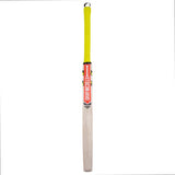 The Gray Nicolls Slimline Technique Cricket Bat is shown upright with a bright yellow handle, a red and white Gray Nicolls label on the blade, and a pale wooden lower half—perfect for cricket training.