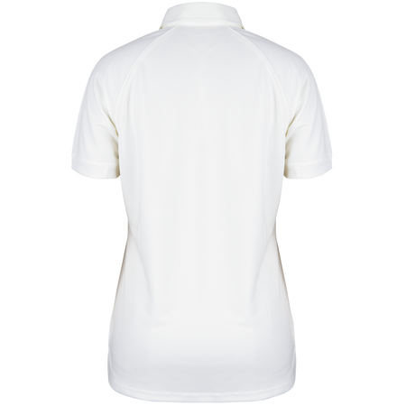 The Gray Nicolls Ladies Matrix V2 Match Shirt is shown from the back, featuring a collar and short sleeves. This comfortable, breathable polo offers all-day wear and displays no visible logos or designs.
