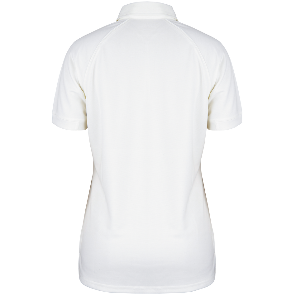 The Gray Nicolls Ladies Matrix V2 Match Shirt is shown from the back, featuring a collar and short sleeves. This comfortable, breathable polo offers all-day wear and displays no visible logos or designs.