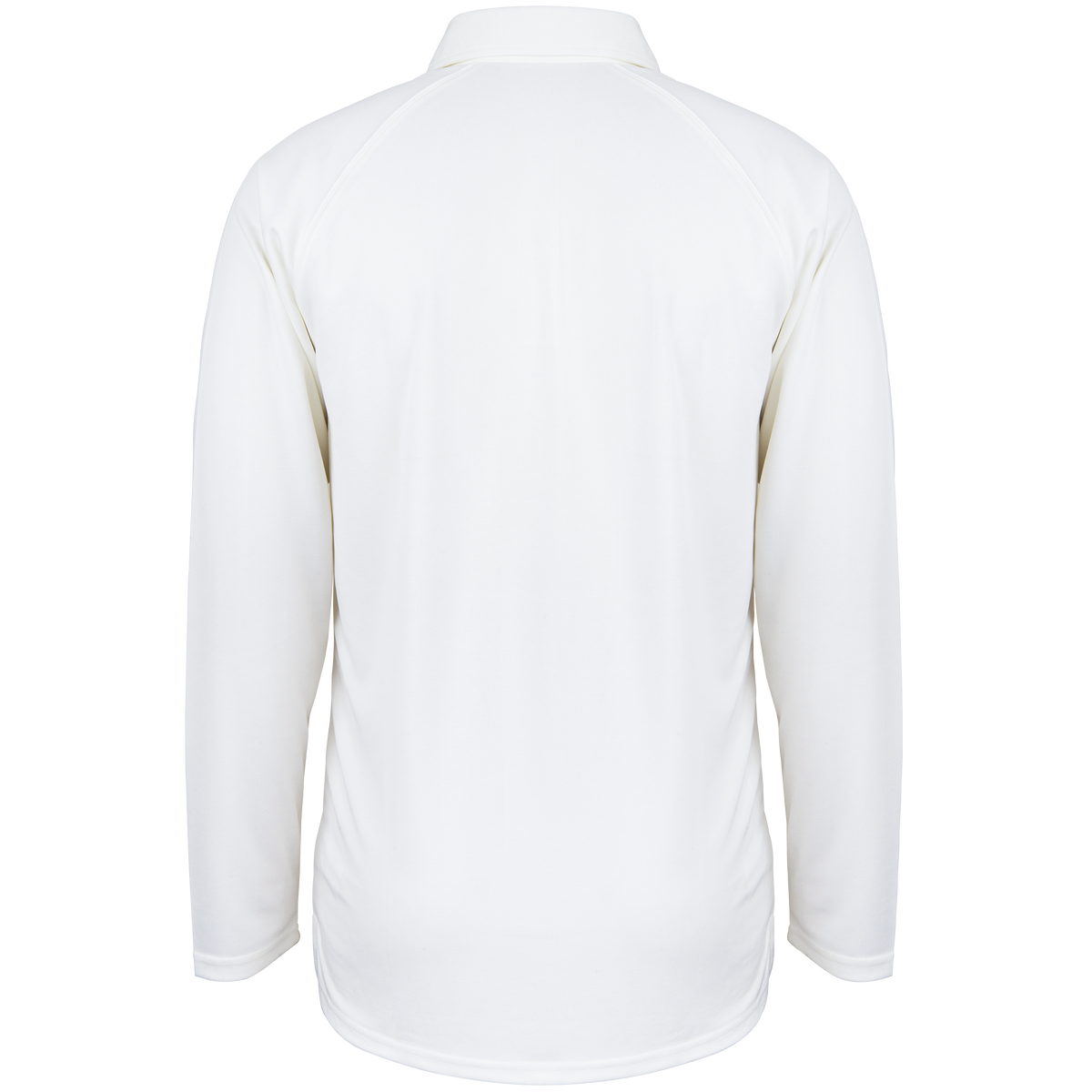 Back view of the Gray Nicolls Matrix V2 Long Sleeve Cricket Shirt in plain white with raglan sleeves, shown on a white background. This breathable Gray Nicolls shirt has no visible logos, patterns, or buttons.