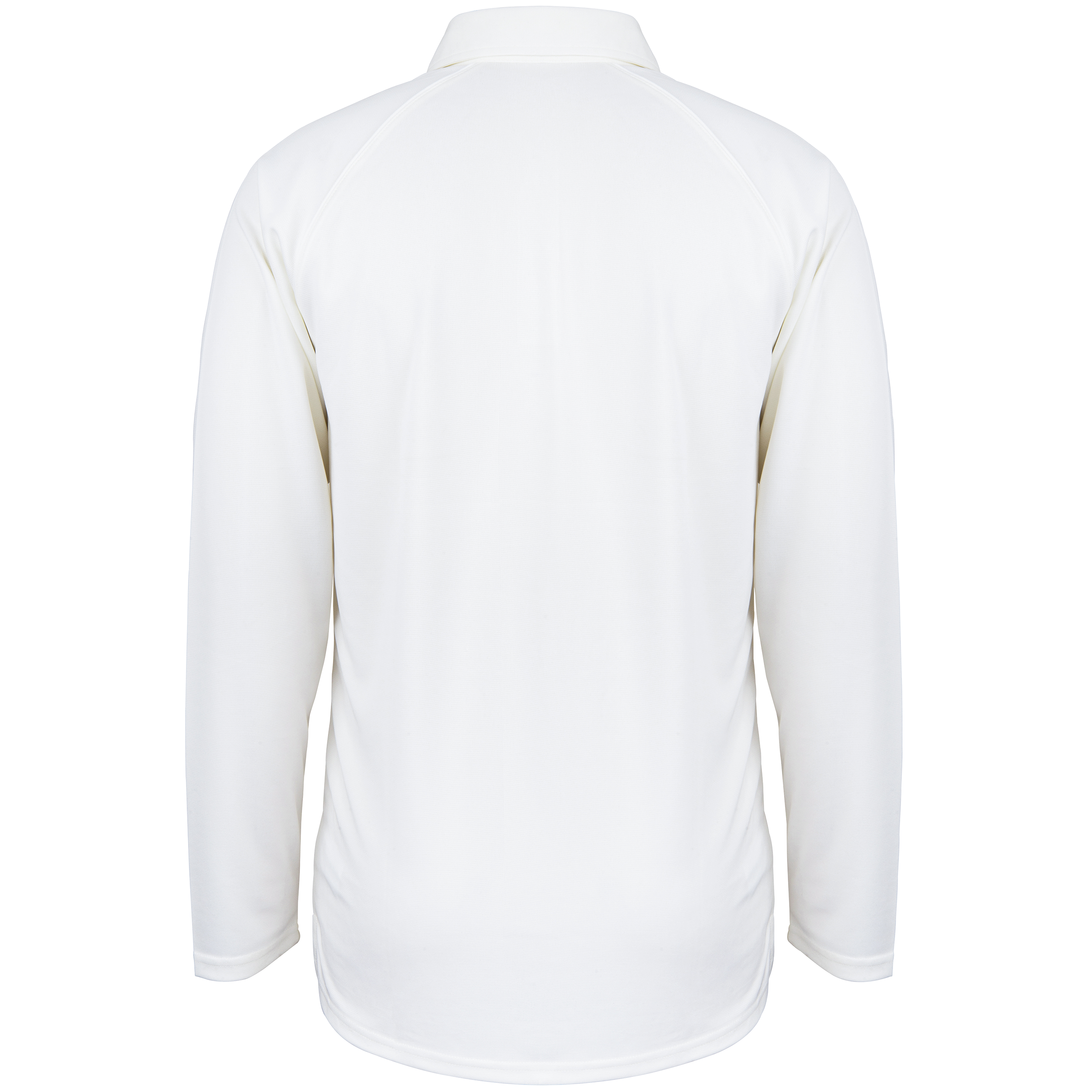 Back view of the Gray Nicolls Matrix V2 Long Sleeve Cricket Shirt in plain white with raglan sleeves, shown on a white background. This breathable Gray Nicolls shirt has no visible logos, patterns, or buttons.