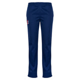 The Monmouth CC Matrix V2 Ladies Match Cricket Trousers by Gray Nicolls feature a navy blue design, elastic waistband, and a small white and red logo on the upper left thigh, shown from the back against a plain white background.
