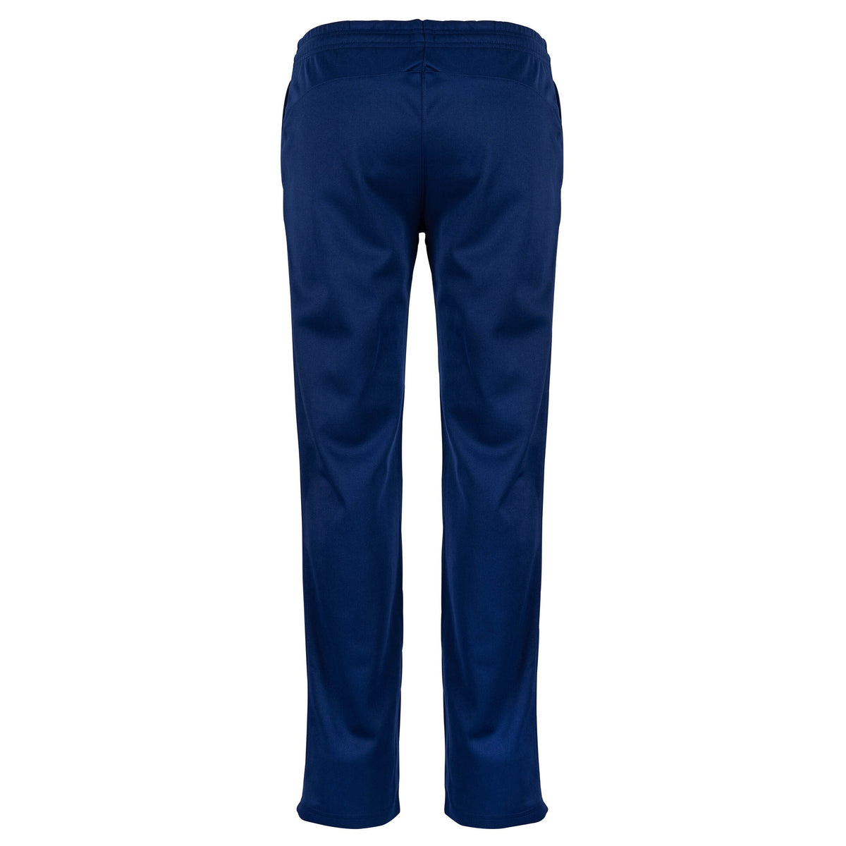 Back view of Gray Nicolls Monmouth CC Matrix V2 Ladies Match Cricket Trousers in plain navy blue, featuring an elastic waistband and straight legs, shown against a white background.