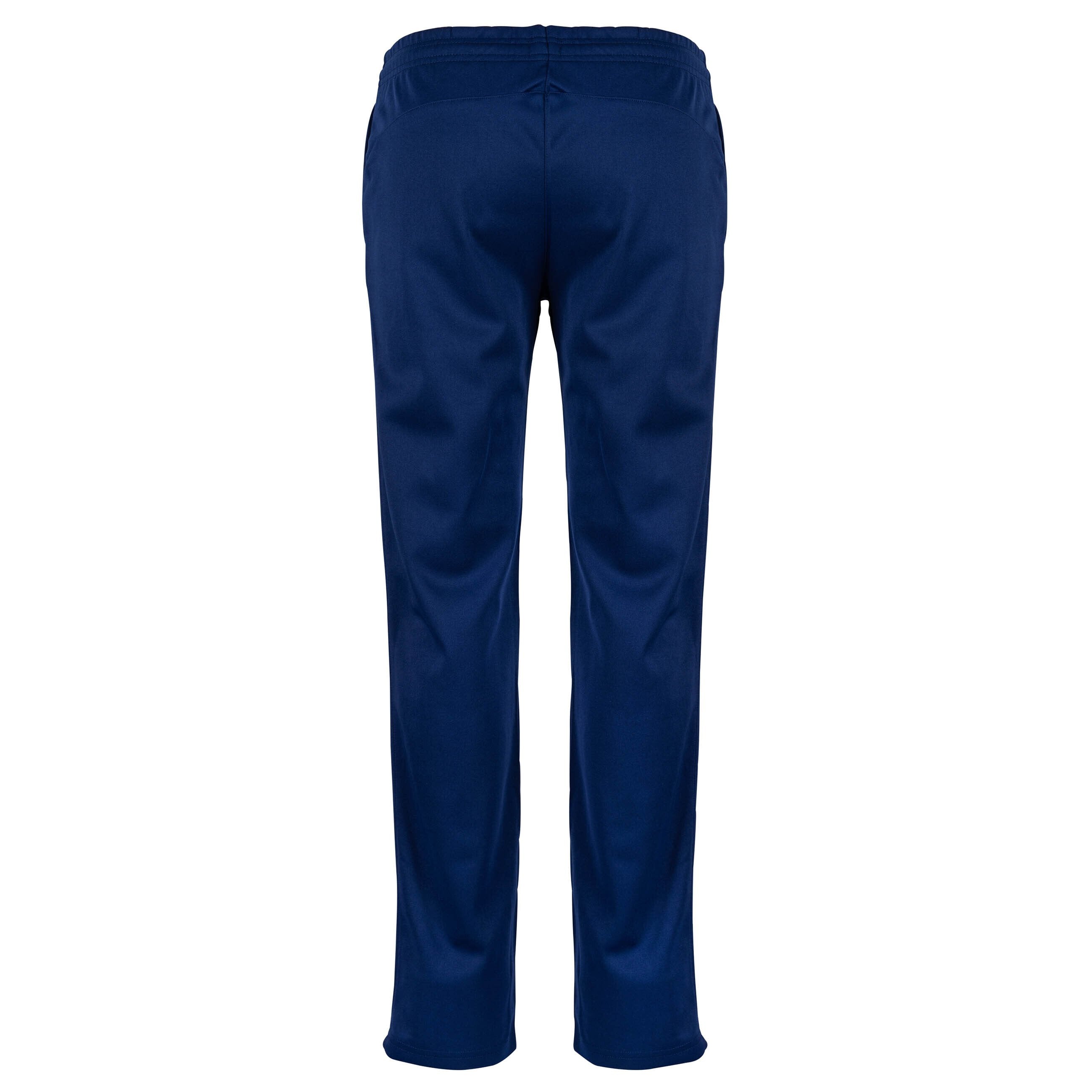 Back view of Gray Nicolls Monmouth CC Matrix V2 Ladies Match Cricket Trousers in plain navy blue, featuring an elastic waistband and straight legs, shown against a white background.