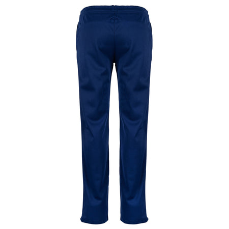 Back view of Gray Nicolls Monmouth CC Matrix V2 Ladies Match Cricket Trousers in plain navy blue, featuring an elastic waistband and straight legs, shown against a white background.