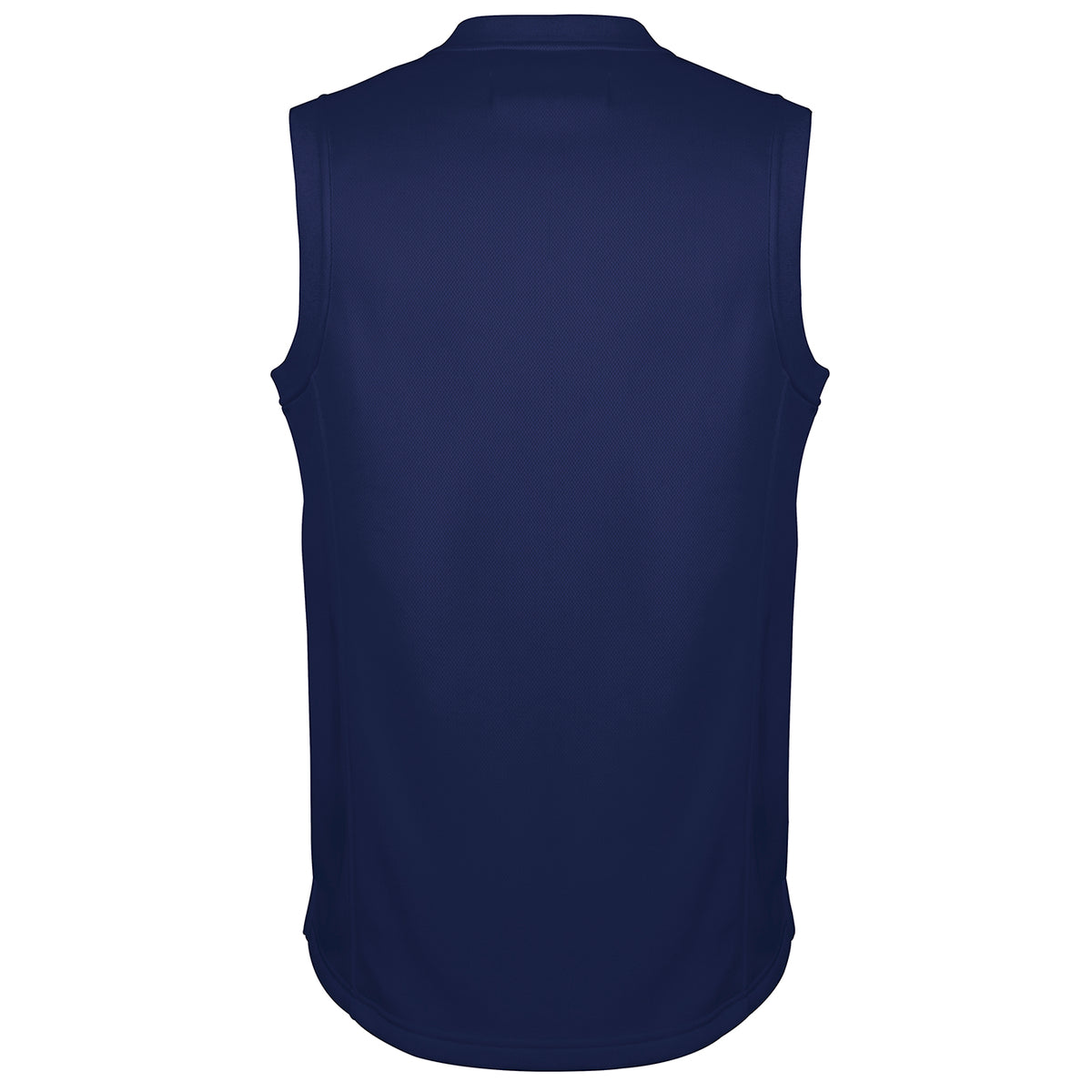 The Gray Nicolls Monmouth CC Pro Performance Slipover, sleeveless and navy blue, is shown from the back against a white background.