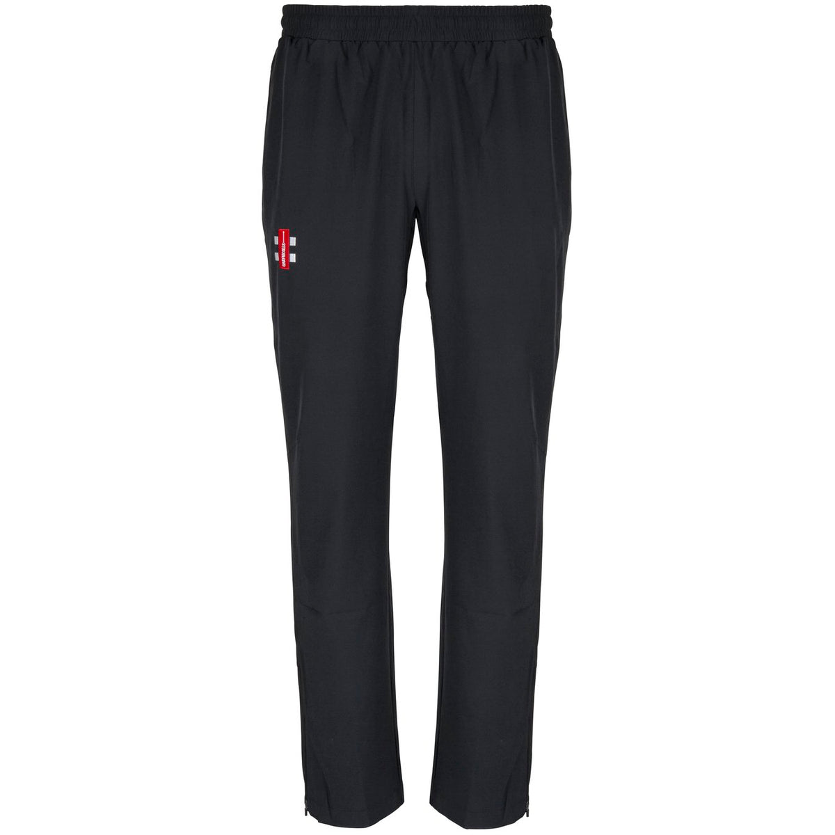 The Gray Nicolls Rockhampton CC Velocity Track Trouser - Junior features an athletic fit, elastic waistband, small red and white logo on the upper left thigh, and a straight-leg design ideal for workouts or daily wear.