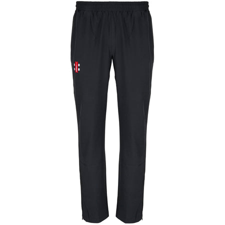 The Gray Nicolls Rockhampton CC Velocity Track Trouser - Junior features an athletic fit, elastic waistband, small red and white logo on the upper left thigh, and a straight-leg design ideal for workouts or daily wear.