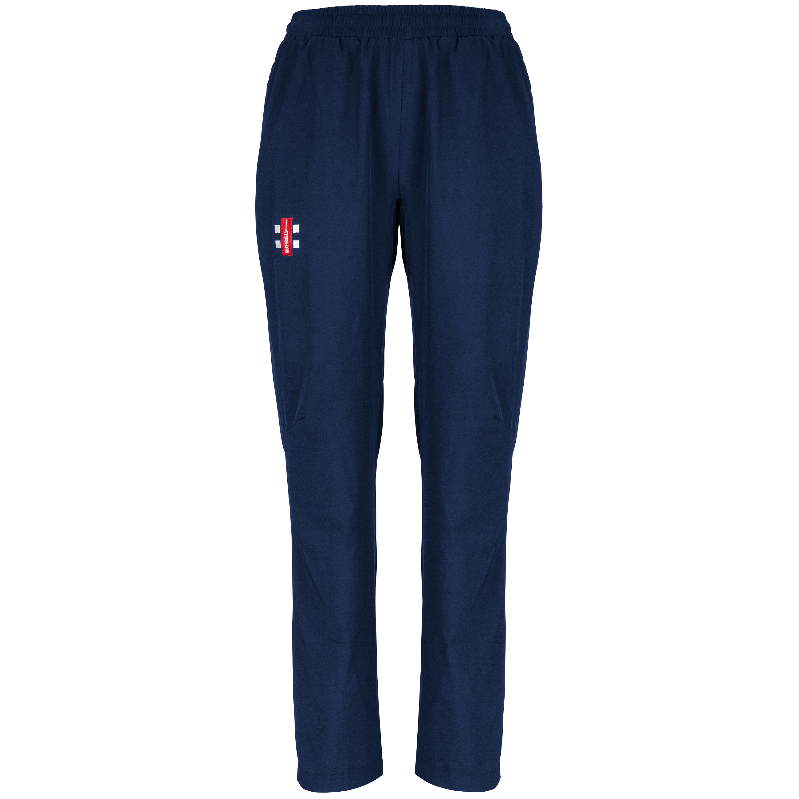 Gray Nicolls Monmouth CC Velocity Track Trousers Women's in navy blue, featuring an elastic waistband and a small red and white logo on the left thigh, perfect for athletic or cricket training, shown on a plain white background.