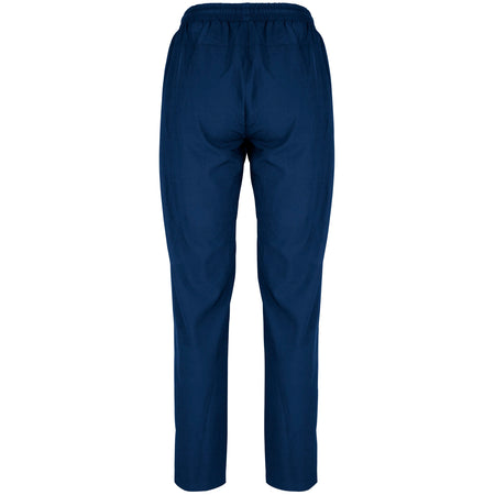 Back view of Gray Nicolls Monmouth CC Velocity Track Trousers Women's in navy blue, featuring an elastic waistband and straight legs, displayed on a white background.