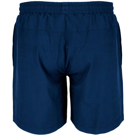 Back view of Gray Nicolls Overbury CC Velocity Shorts (Coaches) in dark blue, with an elastic waistband and side pockets, shown on a white background.