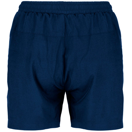 The Gray Nicolls Monmouth CC Velocity Shorts Women's, shown in navy blue with an elastic waistband, are ideal training shorts for Monmouth CC workouts—displayed from the back against a white background.