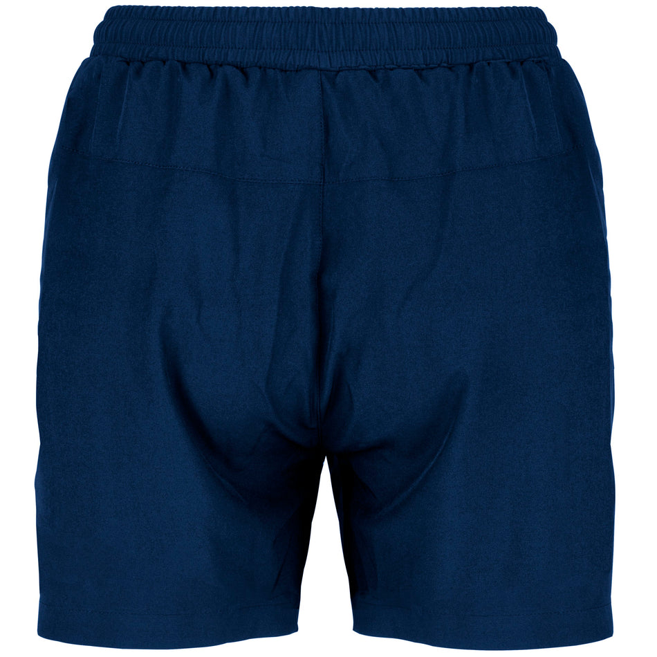 The Gray Nicolls Monmouth CC Velocity Shorts Women's, shown in navy blue with an elastic waistband, are ideal training shorts for Monmouth CC workouts—displayed from the back against a white background.
