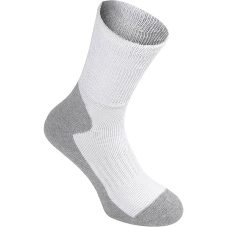 A single Gray Nicolls Matrix Sock with gray accents on the toe, heel, and sole is displayed on an angled, invisible foot-shaped holder—ideal for anyone wanting cushioned comfort and style from Gray Nicolls.