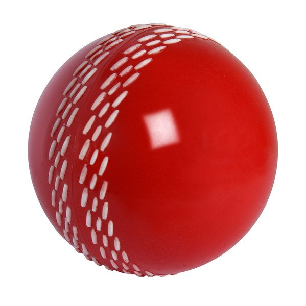 The Gray Nicolls Velocity Ball, a red training cricket ball with striking white stitching, sits on a white background—perfect for sharpening your skills.