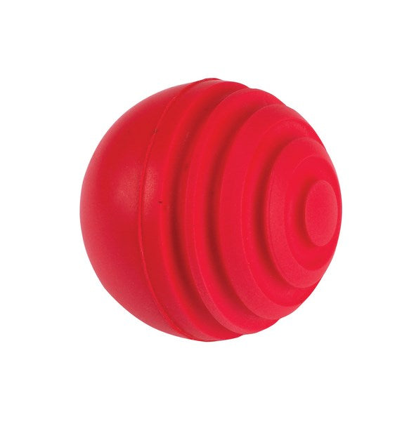 The Gray Nicolls Wobbleball Indoor is a red, spherical indoor cricket ball with concentric ridges, ideal for batting practice, shown against a plain white background.