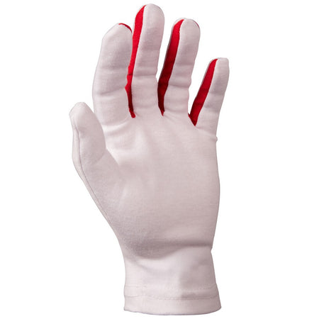 The Gray Nicolls Pro Full Finger Batting Inners, made from premium soft cotton with red accents along the finger seams, are shown upright with fingers slightly spread against a plain background.