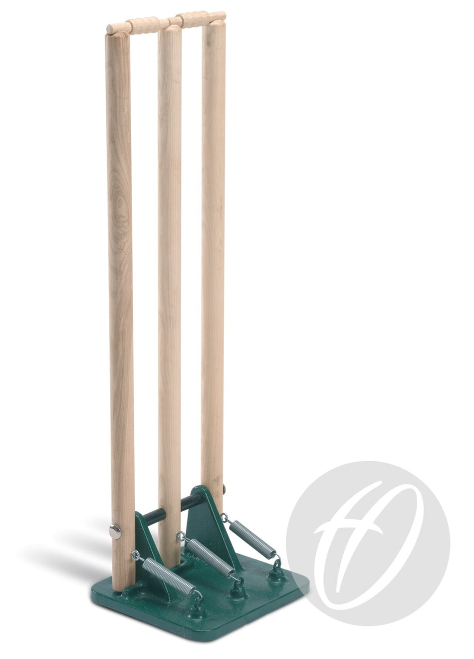 The Harrod Sport Cricket Stumps - CP1 features two vertical handles like cricket stumps and two green metal spring-mounted foot plates, designed to help remove dirt from footwear.