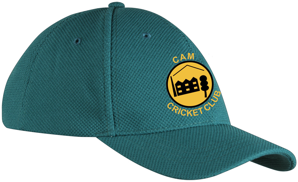 The Cam CC Baseball Cap by Gray Nicolls features the club’s yellow circle logo with a black building and tree, plus "CAM CRICKET CLUB" on the front. This one-size-fits-all cap is both stylish and comfortable.