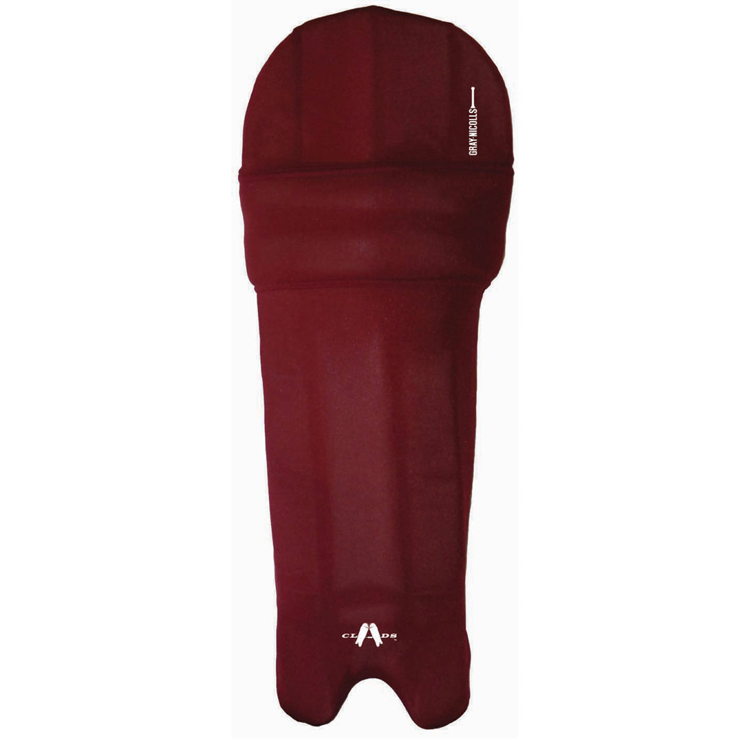 A maroon Gray Nicolls Cricket Batting Clads with a contoured design, logo near the bottom, and "Quilt Sleeve" at the top—resembling colored batting pad covers—shown vertically against a white background.