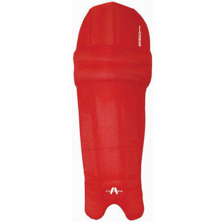 A bright red, elongated Gray Nicolls Cricket Batting Clads with a pillow section at the top and two separated foot sections at the bottom. The brand logo and some text appear near the corner.